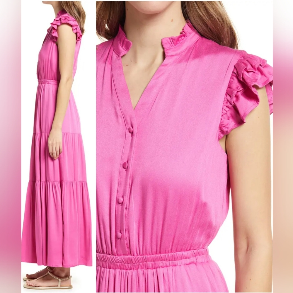 BTFL-life - Gathered Flutter Sleeve A-Line Dress